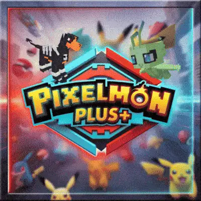 Logo modpacku Pixelmon Plus+ The Top Pokemon Experience in Pixelmon - Fully Optimized - Best Pixelmon Server - All Pokemon