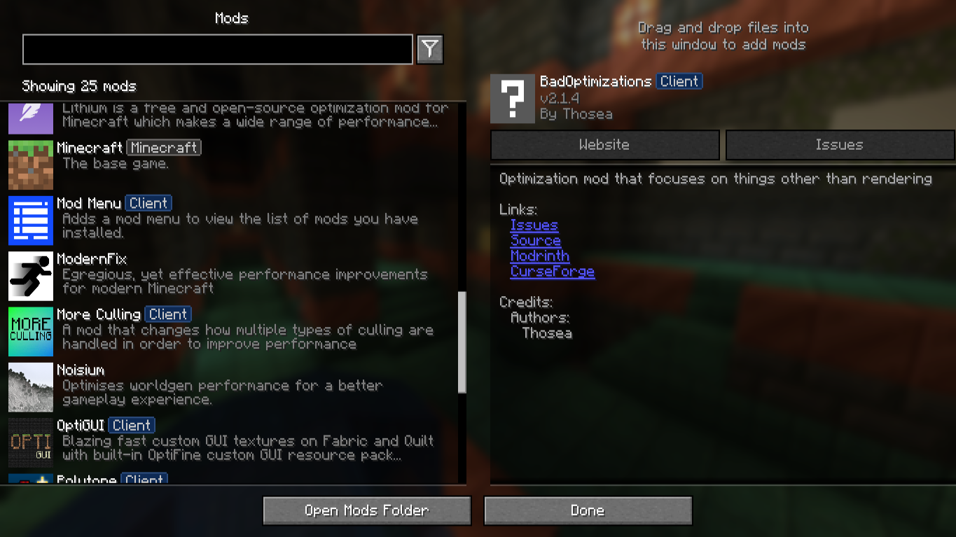 Screenshot des Modpacks Optimus (1/3)