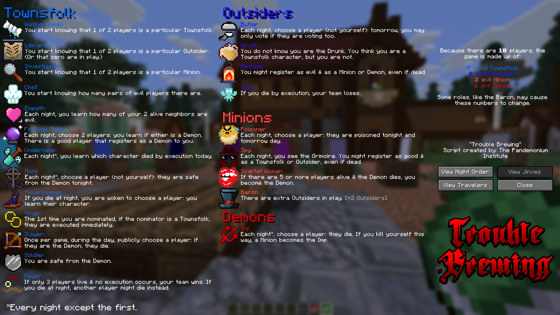 Screenshot modpacku Blood on the Clocktower (2/3)